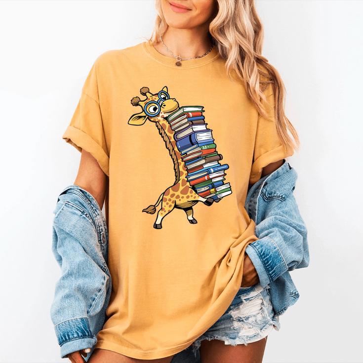 Teacher Shirt Giraffe Holding Books Bookworm Librarian Women's Comfort Colors T-Shirt Teacher Shirt Giraffe Holding Books Bookworm Librarian Women's Comfort Colors T-Shirt