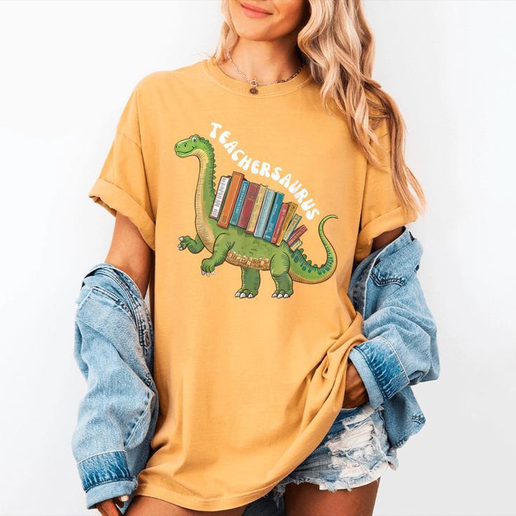 Teachersaurus Dinosaur Teachers Dino Reading Book Librarian Women's Comfort Colors T-Shirt