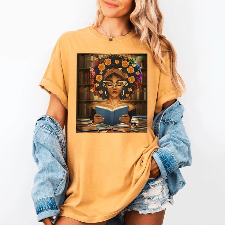 History Month Black Afro Girl Women Book Lovers Flower Women's Comfort Colors T-Shirt