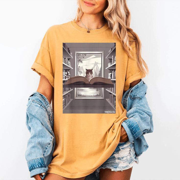 Totally Weird Tees Cat Library Book Reading Literary Women's Comfort Colors T-Shirt Totally Weird Tees Cat Library Book Reading Literary Women's Comfort Colors T-Shirt