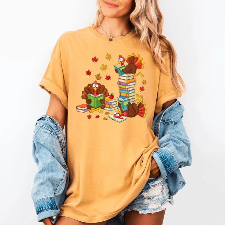 Turkey Reading Books Fall Librarian Book Lover Teacher Kids Women's Comfort Colors T-Shirt Turkey Reading Books Fall Librarian Book Lover Teacher Kids Women's Comfort Colors T-Shirt