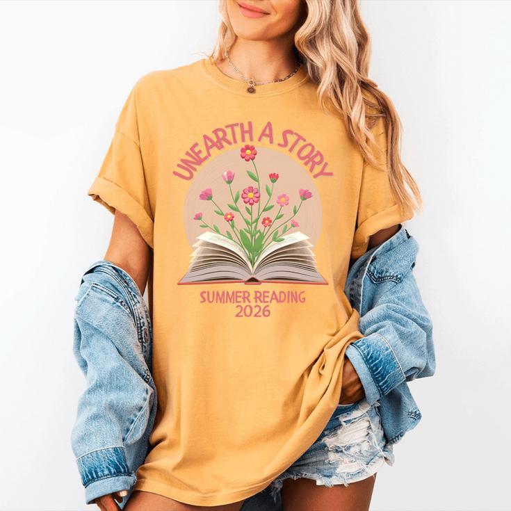 Unearth a Story 2026 Summer Reading Program Flowers Book Premium Tri-Blend Women's Comfort Colors T-Shirt