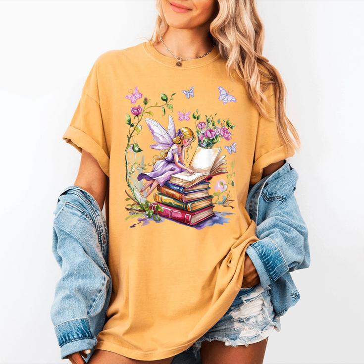 Watercolor Butterfly Fairy Read Book Library Fantasy Novel Women's Comfort Colors T-Shirt