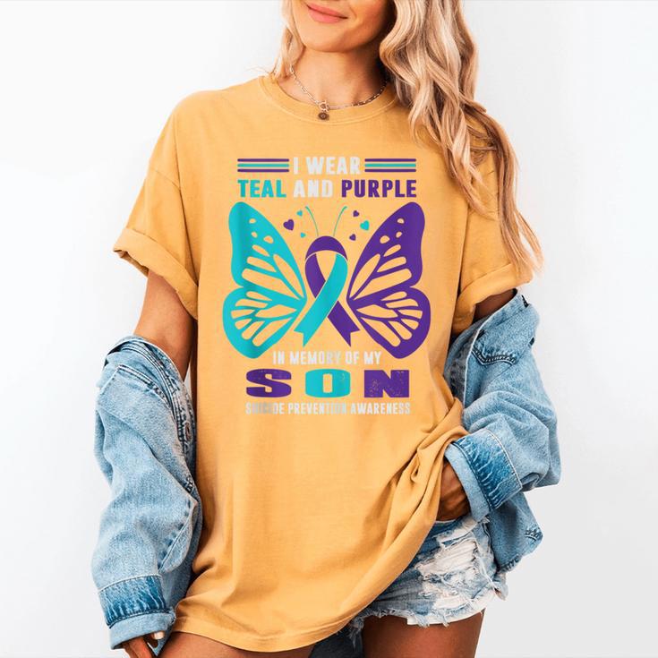 I Wear Teal And Purple In Memory Of My Son Women's Comfort Colors T-Shirt