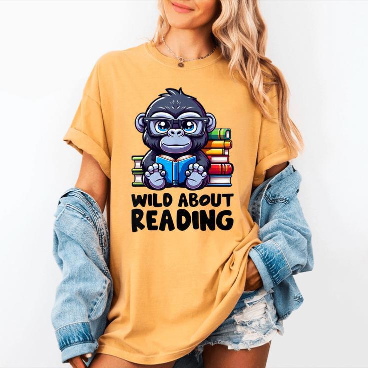 Wild About Reading Book Lover Gorilla Women's Comfort Colors T-Shirt