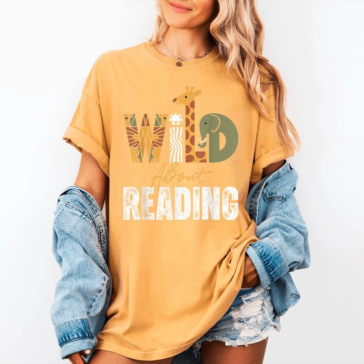Wild About Reading Books Animal Theme Bookworm Library Day Women's Comfort Colors T-Shirt