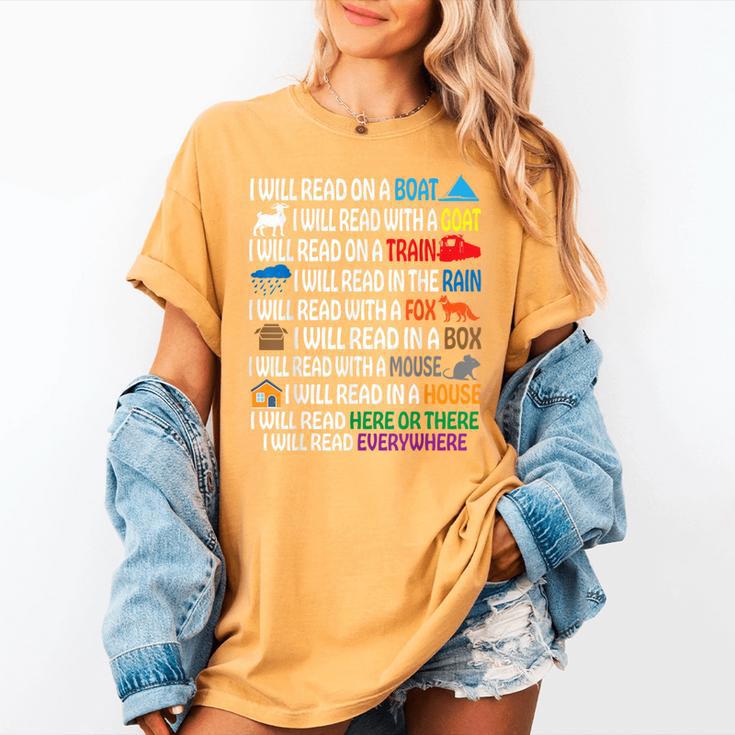 I Will Read Books On A Boat & Everywhere Reading Kids Book Women's Comfort Colors T-Shirt
