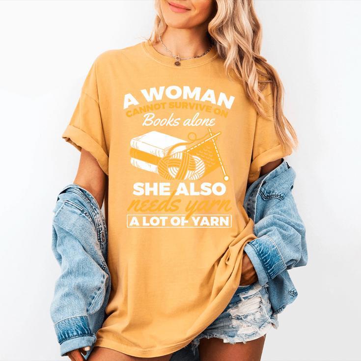 Woman Survives On Books Yarn Knitting Crochet Premium Tri-Blend Women's Comfort Colors T-Shirt