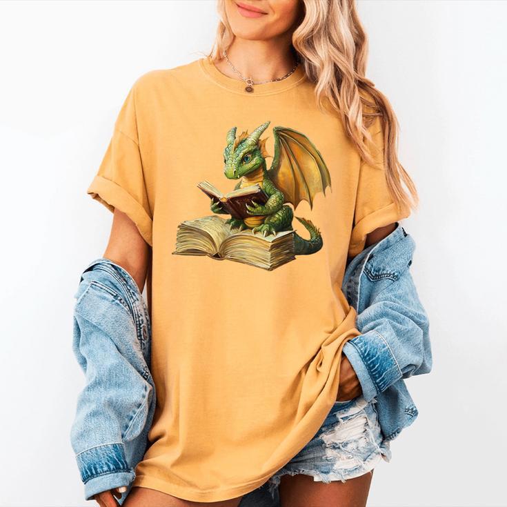 Women's Dragon Bookworm Reading Book Graphic Women's Comfort Colors T-Shirt Women's Dragon Bookworm Reading Book Graphic Women's Comfort Colors T-Shirt
