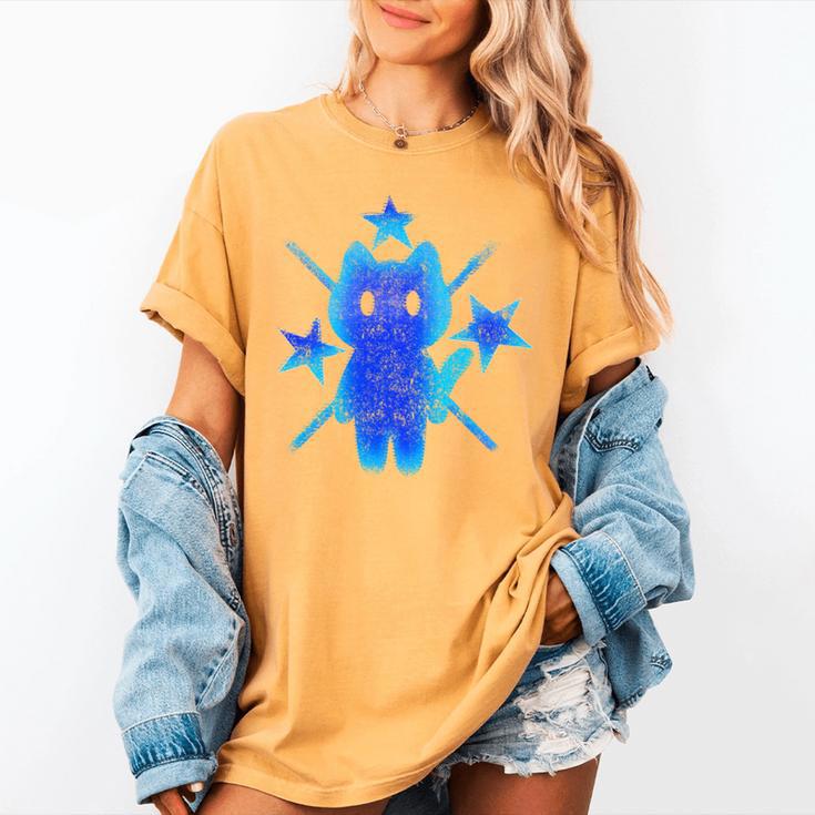 Yk2 Grunge Earthy Blue Cat With Stars Tomboy 90s Nostalgia Women's Comfort Colors T-Shirt