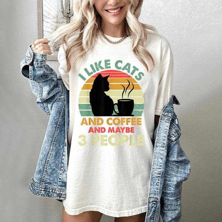 Cats Coffee & 3 People Tee Cute Font Introvert Humor Women's Comfort Colors T-Shirt