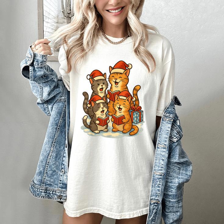 Cats Reading Books Christmas Tree Women's Comfort Colors T-Shirt