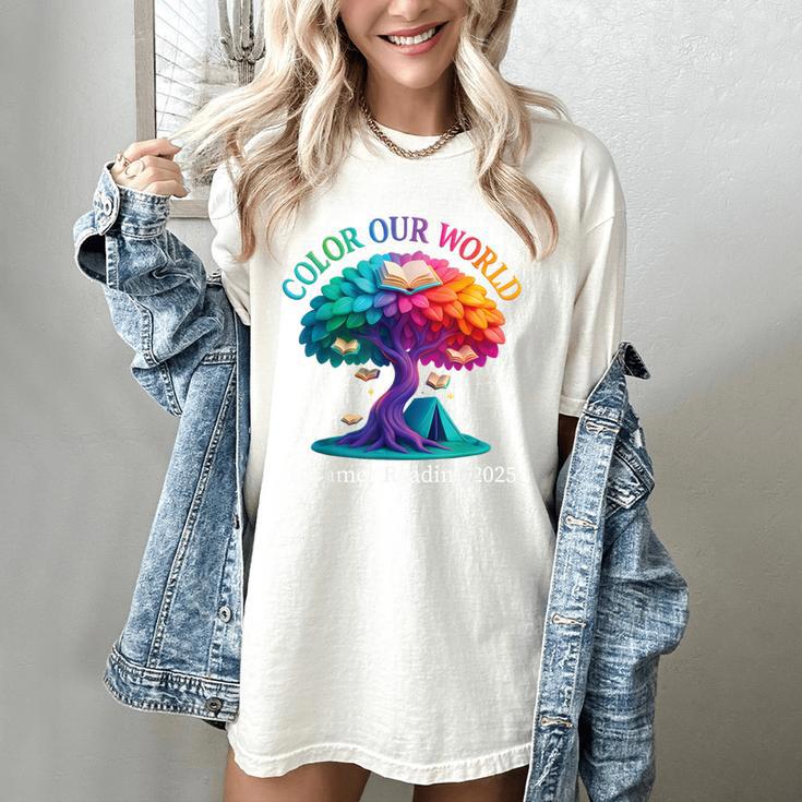 Color Our World Summer Reading 2025 Tree Book Lover Camping Women's Comfort Colors T-Shirt