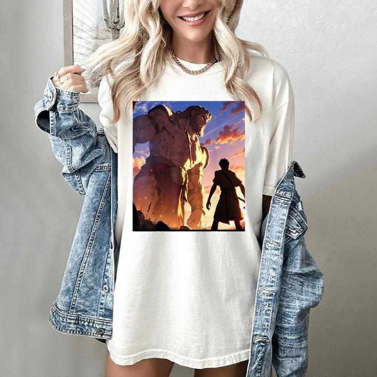 David And Goliath Bible Book Of Samuel Famous Bible Story Women's Comfort Colors T-Shirt