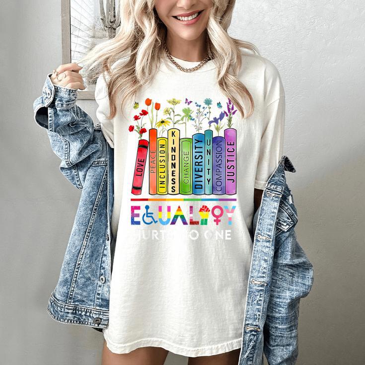 Equality Hurts No One Book Flower Rainbow Pride Month LGBTQ Women's Comfort Colors T-Shirt