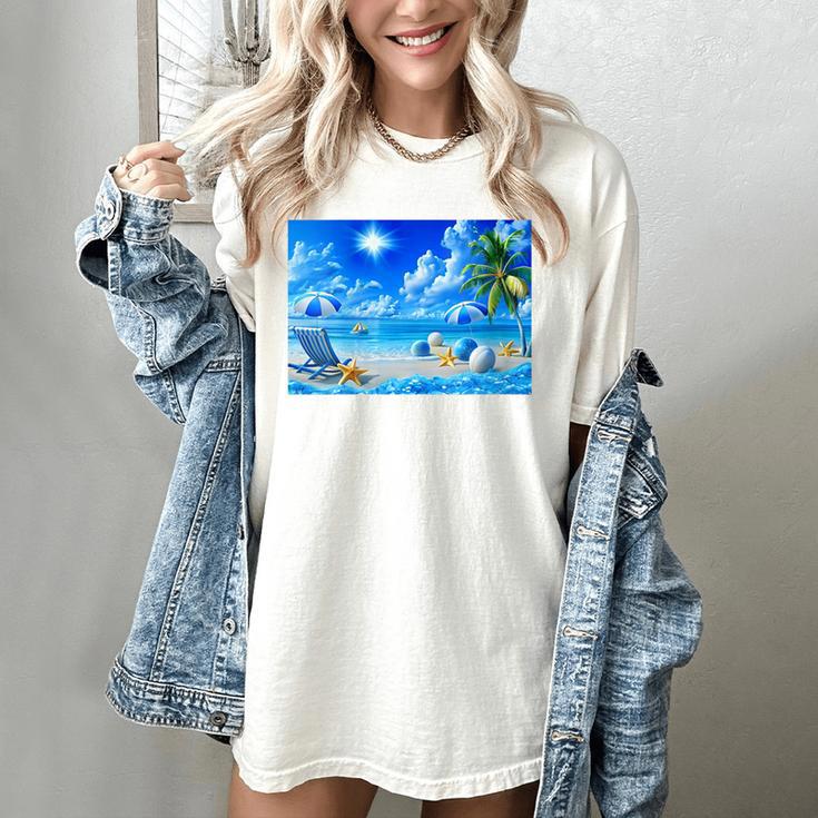 Frutiger Aero Beach Y2k Aesthetic Palm Tree Sand Ocean Women's Comfort Colors T-Shirt