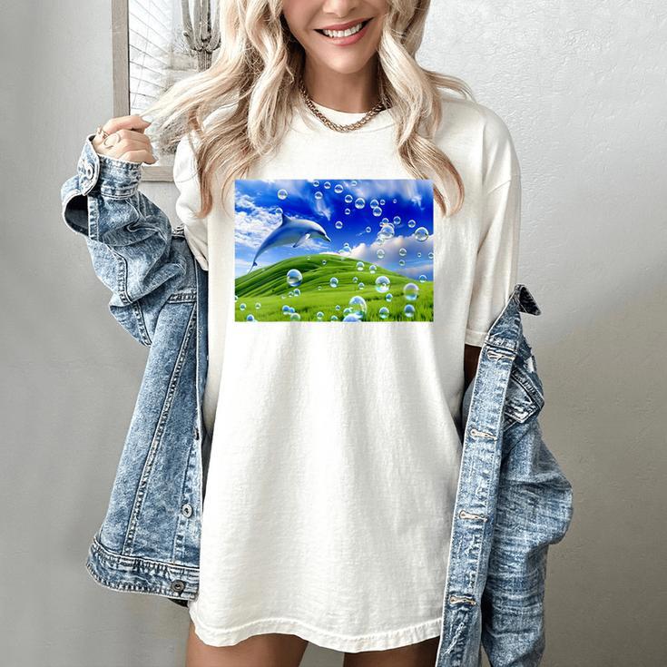 Frutiger Aero Dolphin Meadow Aesthetic Y2k 2000s Ironic Women's Comfort Colors T-Shirt