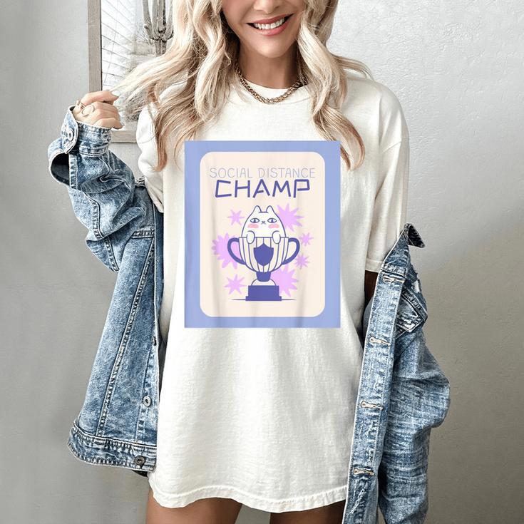 Fun Cute Introvert Cat Character Trophy For Men Women Women's Comfort Colors T-Shirt