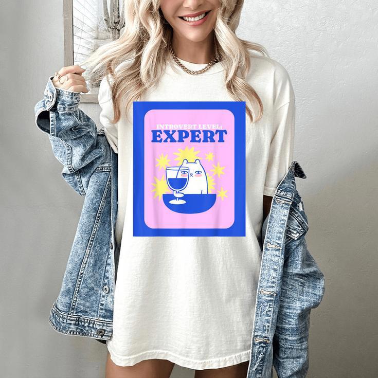Fun Cute Introvert Cat Character With Wine Women's Comfort Colors T-Shirt