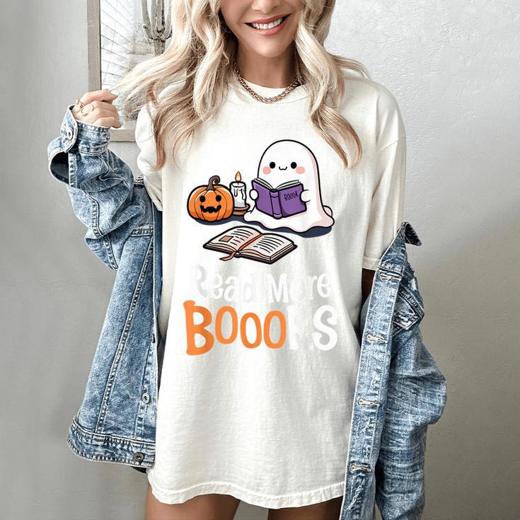 Halloween Teacher Women Cute Reading Ghost Read More Books Women's Comfort Colors T-Shirt
