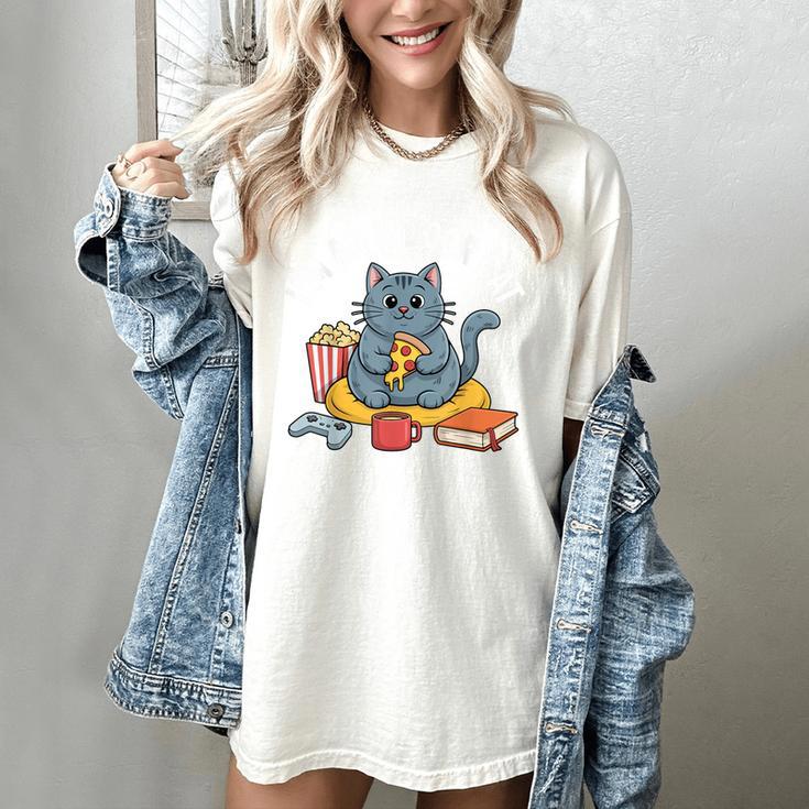 I'm An Indoor Cat Introvert Pizza Popcorn Book Gamer Cat Women's Comfort Colors T-Shirt