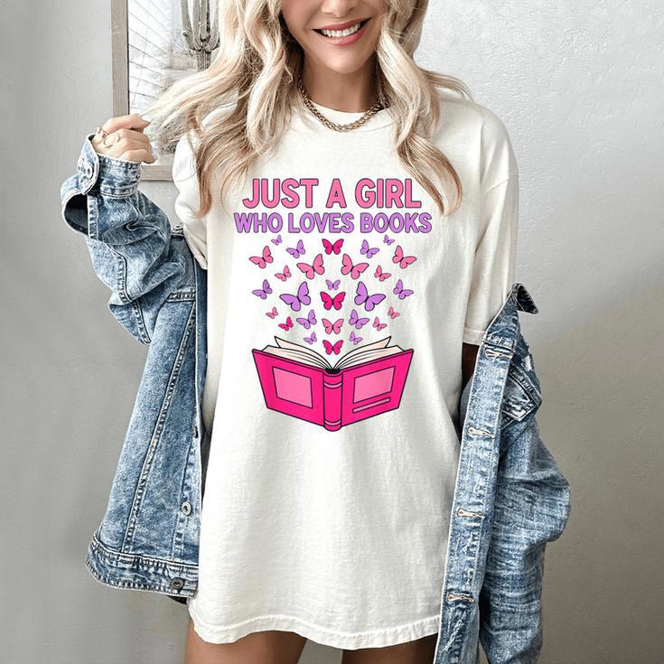 Just A Girl Who Loves Books Butterflies Reading Women's Comfort Colors T-Shirt