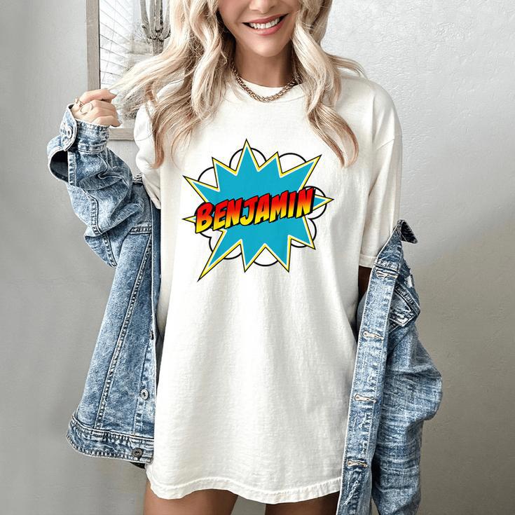Kids Boys Benjamin Name Personalized Superhero Comic Book Women's Comfort Colors T-Shirt