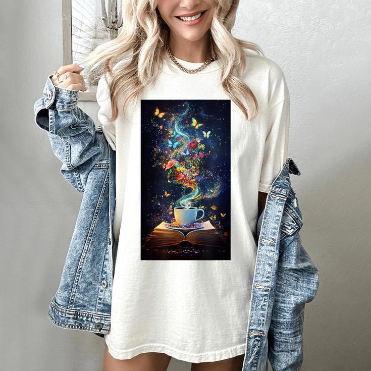 Magical Book Floral Coffee Books Nature Fantasy Women's Comfort Colors T-Shirt