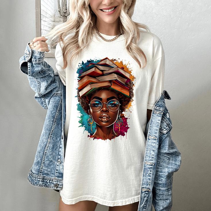 Melanin Girl Afro Book Lover Librarian Teacher Student Women's Comfort Colors T-Shirt