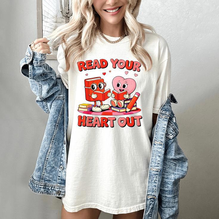 Read Your Heart Out Valentine Reading Book Girl Kid Teacher Women's Comfort Colors T-Shirt