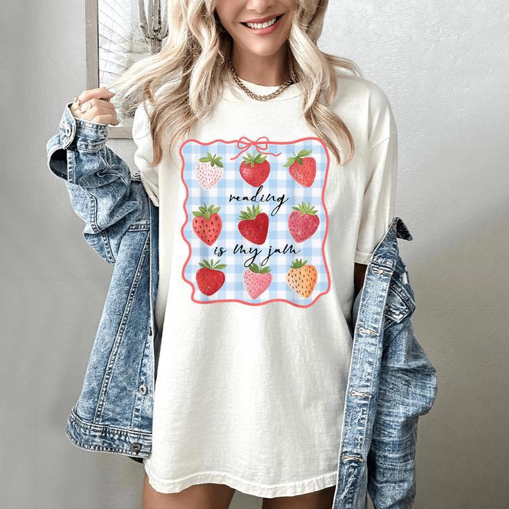 Reading Is My Jam Preppy Stawberry Bookworm Book Lover Nerd Women's Comfort Colors T-Shirt