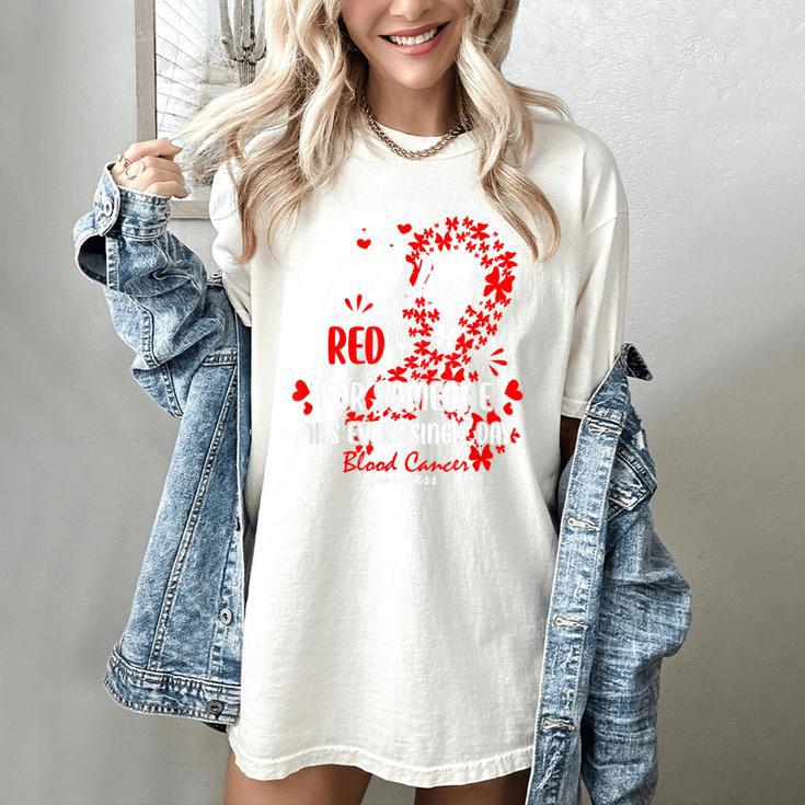 Ribbon Blood Cancer Angel Memory Support Dad Mom Red Women's Comfort Colors T-Shirt
