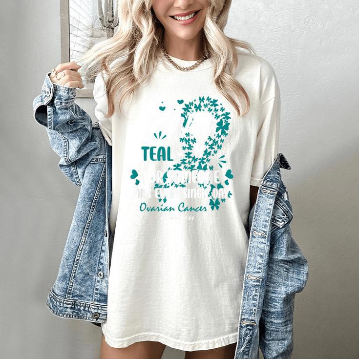Teal Ovarian Cancer Angel Memory Warrior Support Family Women's Comfort Colors T-Shirt