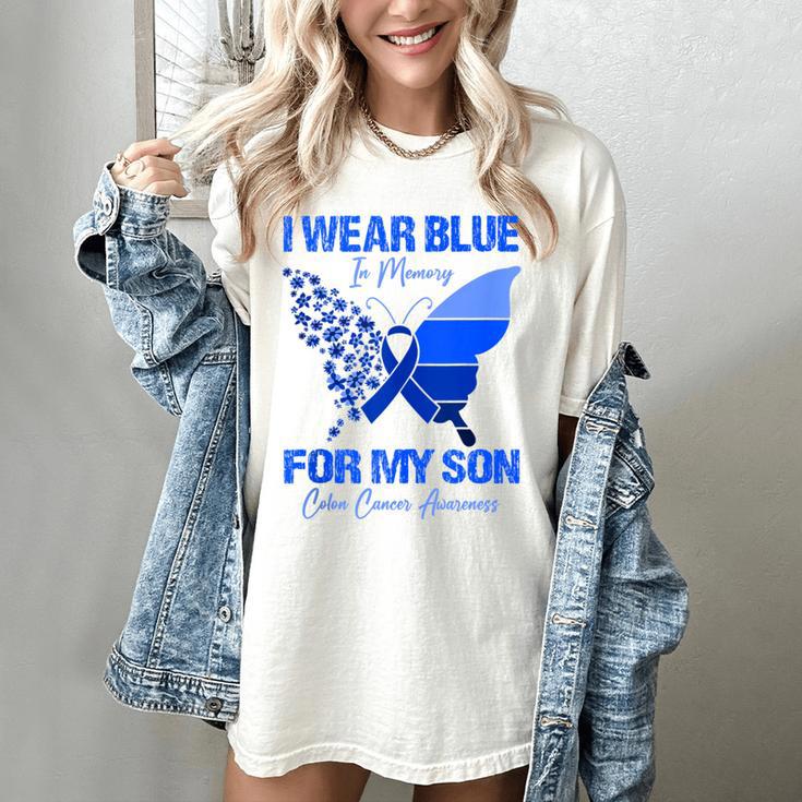I Wear Blue In Memory For My Son Colon Cancer Awareness Women's Comfort Colors T-Shirt