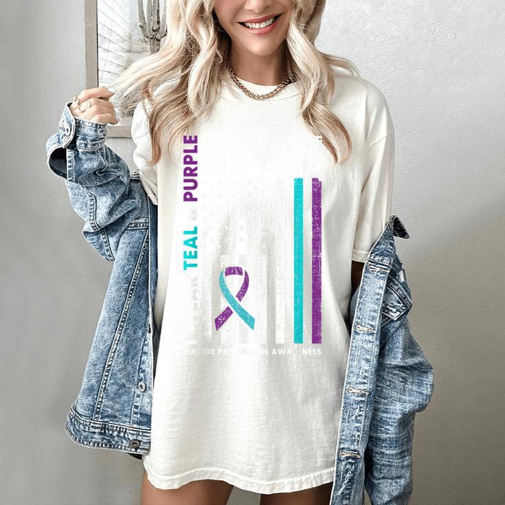 I Wear Teal & Purple In Memory Of My Dad Suicide Prevention Women's Comfort Colors T-Shirt