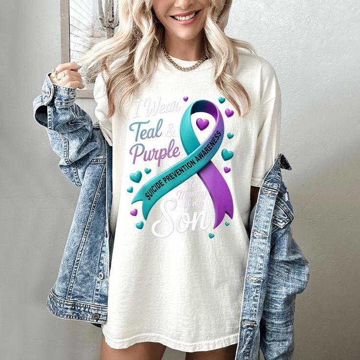 I Wear Teal And Purple In Memory My Son Suicide Prevention Women's Comfort Colors T-Shirt