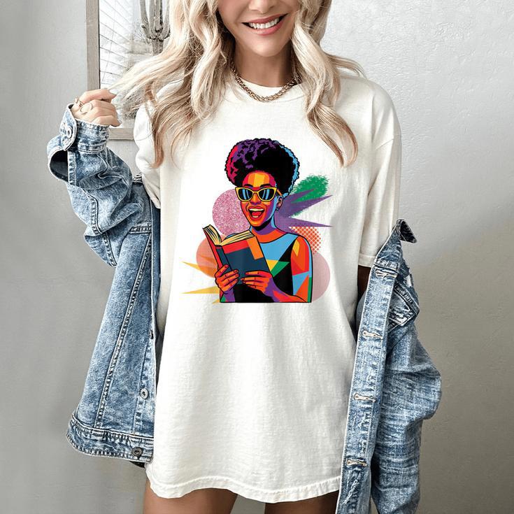 Woman Reading Book Lover Geometric Girl Afro History Women's Comfort Colors T-Shirt