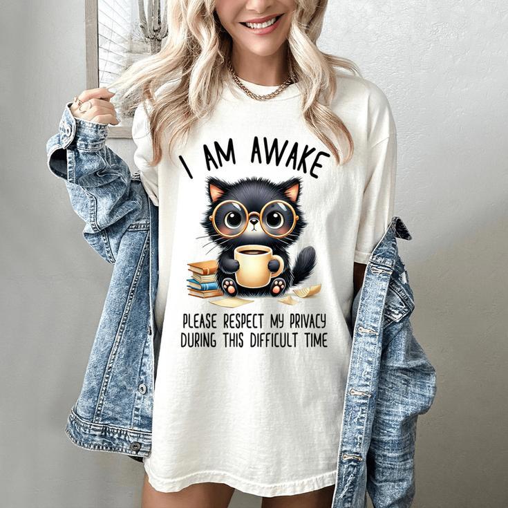 Cat Glasses Coffe Books I Am Awake Please Respect My Privacy Women's Comfort Colors T-Shirt
