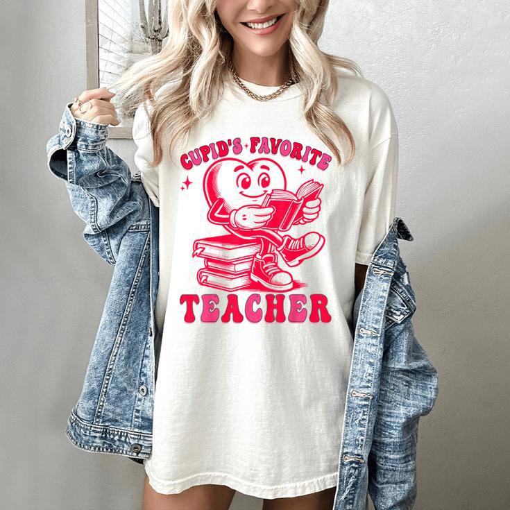Cupid's Favorite Teacher Valentines Day Heart Book Lover Women's Comfort Colors T-Shirt