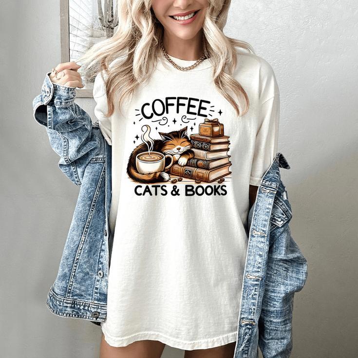 Cute Coffee Cats Books Lover Idea Women Men Kids Women's Comfort Colors T-Shirt