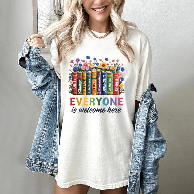 Everyone Is Welcome Here Floral Book LGBT Pride Equality Women's Comfort Colors T-Shirt