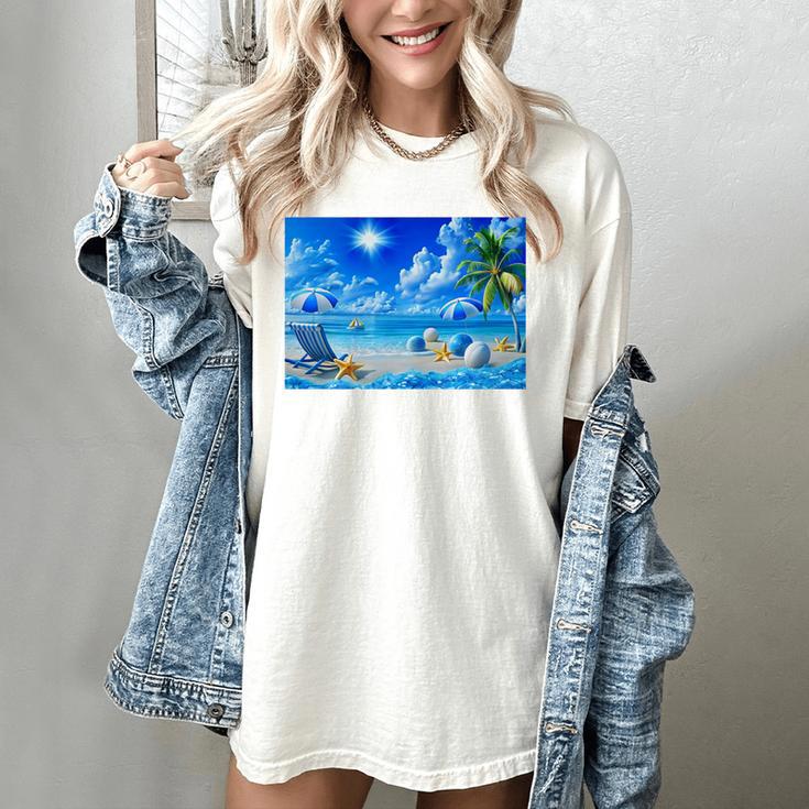 Frutiger Aero Beach Y2k Aesthetic Palm Tree Sand Ocean Premium Women's Comfort Colors T-Shirt