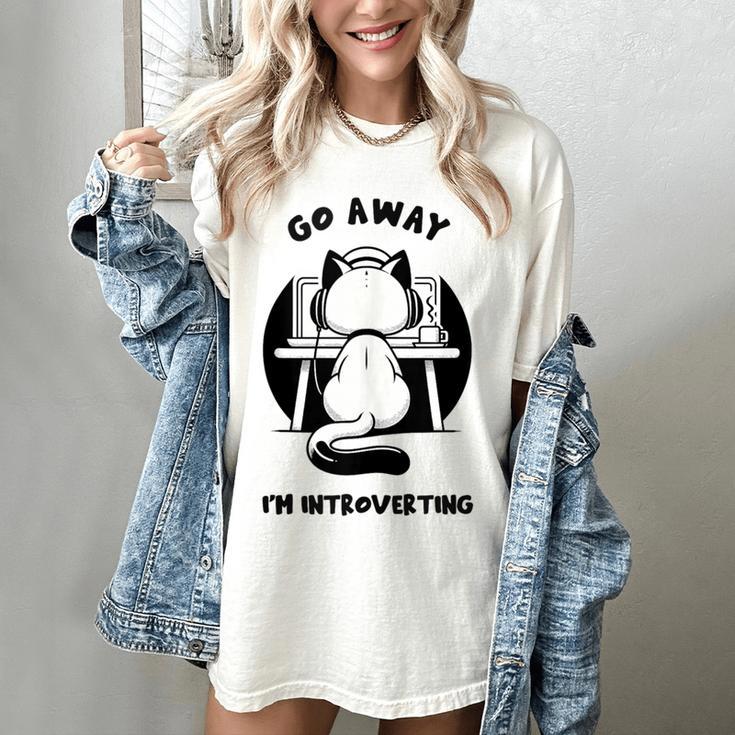 Go Away I'm Introverting Cat With Coffee Women's Comfort Colors T-Shirt