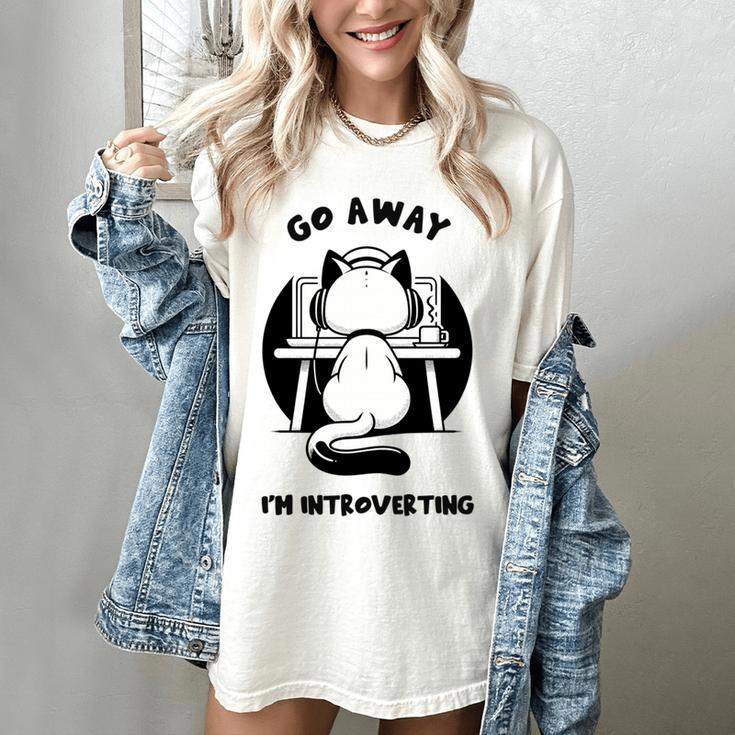 Go Away I'm Introverting Cat With Coffee Women's Comfort Colors T-Shirt
