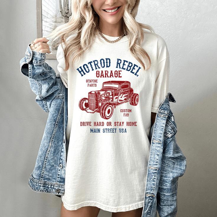 Hotrod Rebel Automotive Nostalgia Old Car Distressed Women's Comfort Colors T-Shirt