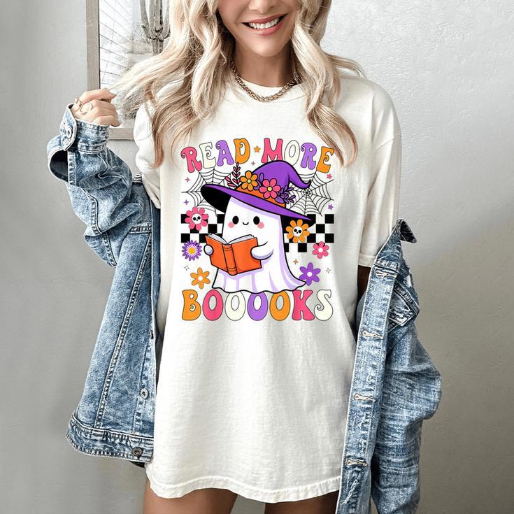 Read More Books Ghost Reading Book Teacher Halloween Women's Comfort Colors T-Shirt