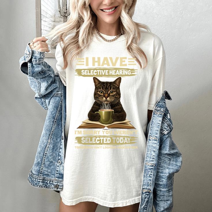 i Have Selective Hearing Cat Coffee Books Retro Women's Comfort Colors T-Shirt