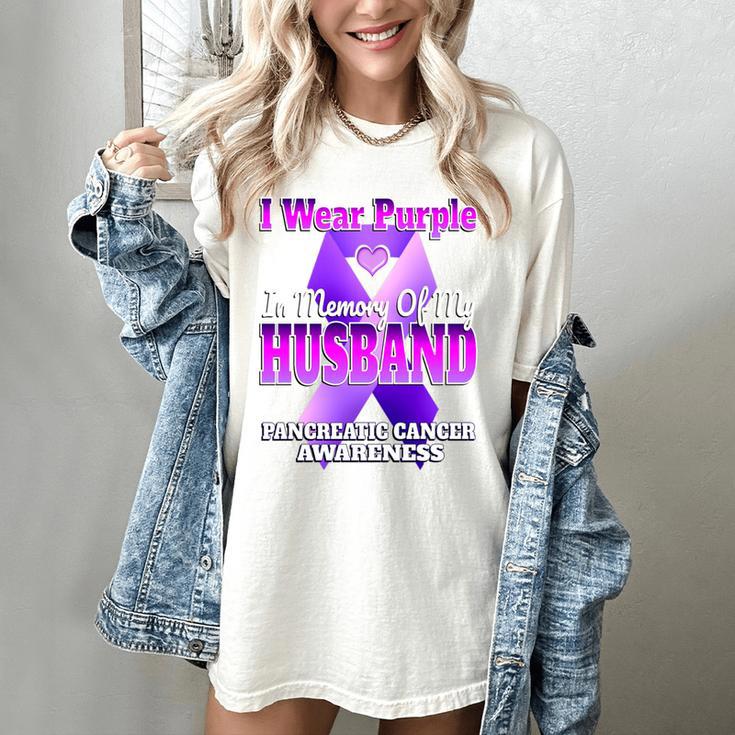 I Wear Purple In Memory Of My Husband Pancreatic Cancer Premium Tri-Blend Women's Comfort Colors T-Shirt