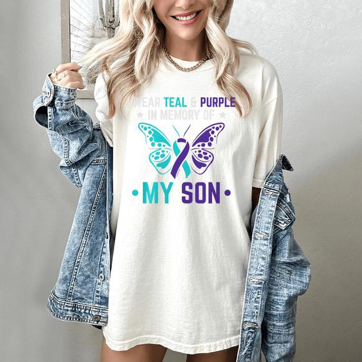 I Wear Teal Purple In Memory Of My Son Suicide Awareness Premium Tri-Blend Women's Comfort Colors T-Shirt