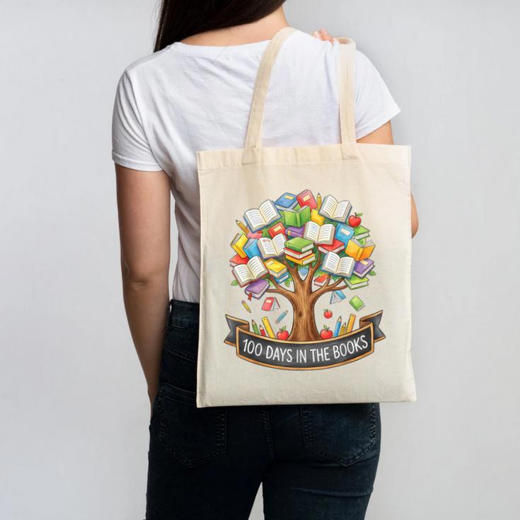 100 Days Of School In The Books Librarian Reading Teacher Canvas Tote Bag